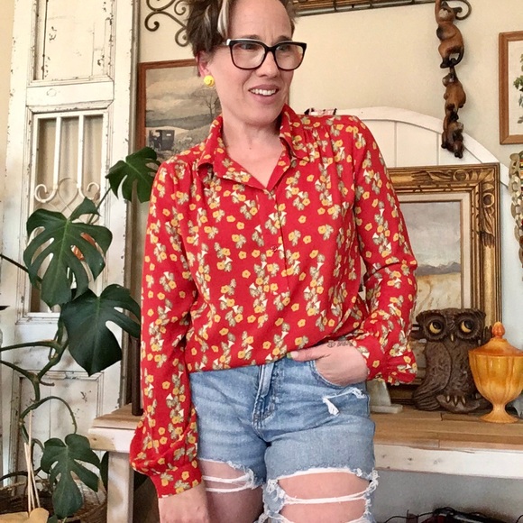 Cabi Size Small Blouse Trumpet Lilly Botanical Print - Picture 2 of 3